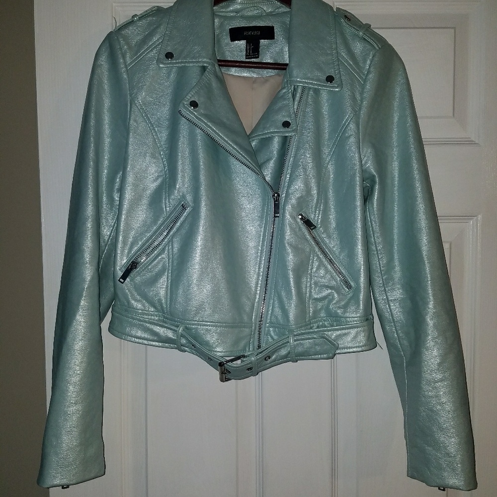 RAD Metallic Mint Pleather Moto Jacket